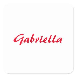 Calligraphy Elegant Red White Plain Simple Name Square Sticker