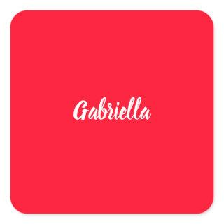 Calligraphy Elegant Red White Plain Simple Name Square Sticker