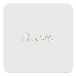 Calligraphy Gold Color Grey Custom Personal Edit Square Sticker