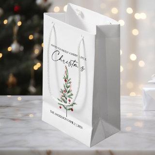 Calligraphy Ink Script Watercolor Christmas Tree  Small Gift Bag