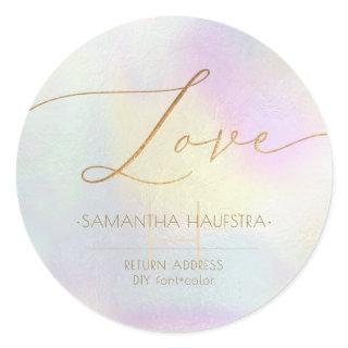Calligraphy Love Faux Gold Foil Holographic Classic Round Sticker