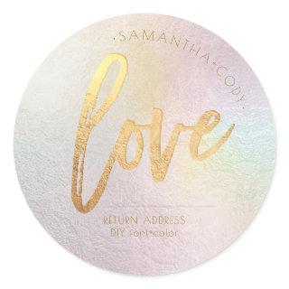 Calligraphy Love Faux Gold Foil Holographic Classic Round Sticker