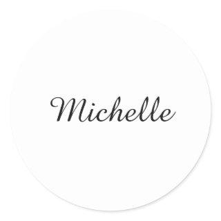 Calligraphy Name Creative Trendy White  Classic Round Sticker