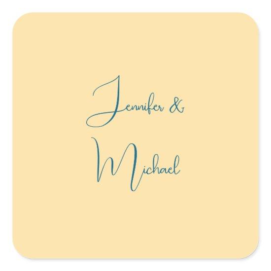 Calligraphy Names Elegant Plain Simple Beige Color Square Sticker