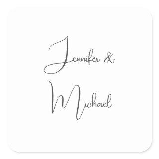 Calligraphy Names Elegant Plain Simple Grey White Square Sticker