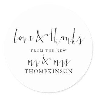 Calligraphy New Mr and Mrs Love and Thanks Classic Round Sticker