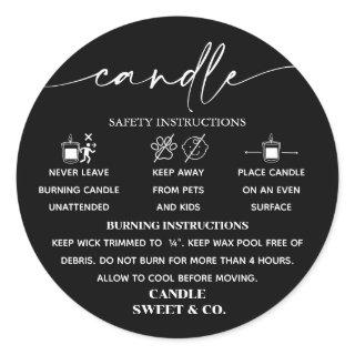 calligraphy Script Warning Candle Black and White  Classic Round Sticker