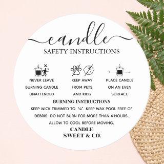 calligraphy Script Warning Candle Black and White  Classic Round Sticker