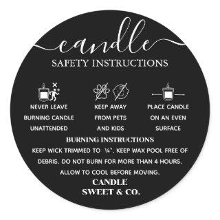 calligraphy Script Warning Candle Black Modern Classic Round Sticker