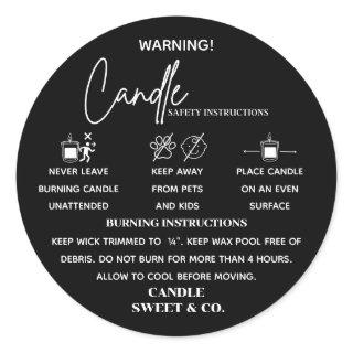 calligraphy Script Warning Candle Black Modern Classic Round Sticker