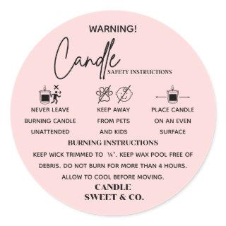 calligraphy Script Warning Candle Blush Pink  Classic Round Sticker