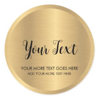 Calligraphy Text Elegant Metallic Look Faux Gold Classic Round Sticker