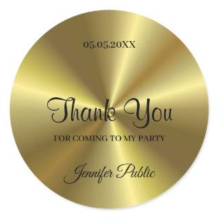 Calligraphy Thank You Script Text Party Gold Look Classic Round Sticker