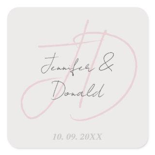 Calligraphy trendy classical script monogram square sticker