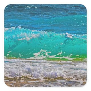 Calming Blue Ocean Waves Beach Art Faux Square Sticker
