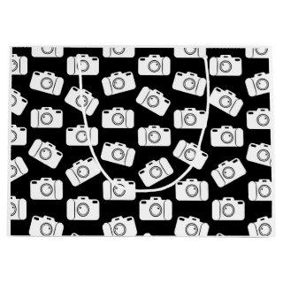 Camera Pattern Retro Icons Cameras Design Black Large Gift Bag