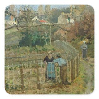 Camille Pissarro | The Fence, 1872 (oil on canvas) Square Sticker