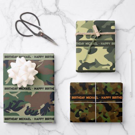 Camo Happy Birthday Personalize Name & Text 3  Sheets