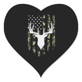 Camouflage American Flag Deer Hunting Heart Sticker
