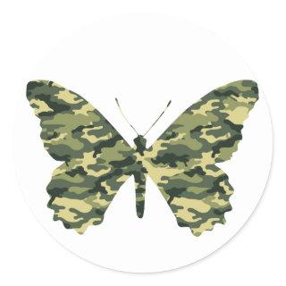 Camouflage Butterfly Silhouette Classic Round Sticker
