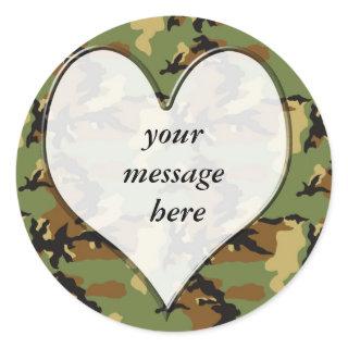 Camouflage Heart Classic Round Sticker