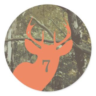 Camouflage + Orange Deer Birthday Classic Round Sticker