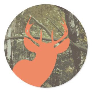 Camouflage + Orange Deer Classic Round Sticker