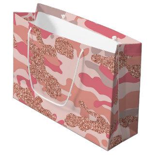 Camouflage Rose Gold Blush Pink Camo Army Pattern  Large Gift Bag