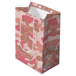 Camouflage Rose Gold Blush Pink Camo Army Pattern  Medium Gift Bag