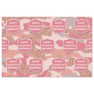 Camouflage Rose Gold Blush Pink Camo Birthday Name Tissue Paper