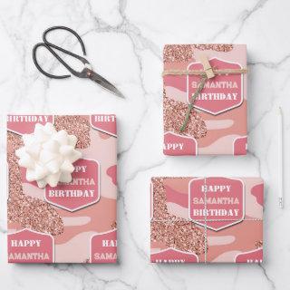 Camouflage Rose Gold Blush Pink Camo Birthday Name  Sheets