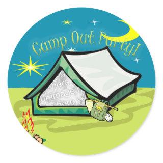 Camp Out Photo Party Card Classic Round Sticker