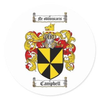 CAMPBELL FAMILY CREST -  CAMPBELL COAT OF ARMS CLASSIC ROUND STICKER