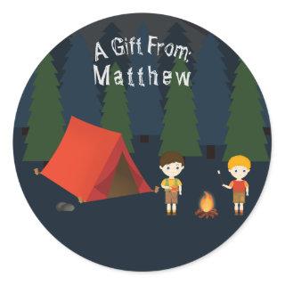 Camping Birthday Party Classic Round Sticker