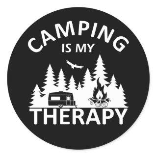 Camping is my therapy classic round sticker