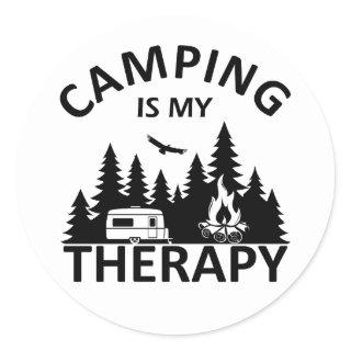Camping is my therapy classic round sticker
