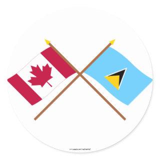 Canada and St Lucia Crossed Flags Classic Round Sticker
