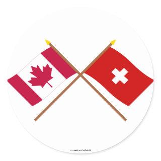 Canada and Switzerland Crossed Flags Classic Round Sticker