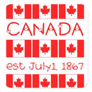 Canada Day Maple Leaf Canadian Flag Typography Square Sticker