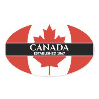 Canada Established 1867 Maple Leaf Flag White Text Oval Sticker