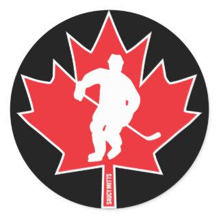 Canada Hockey Maple Leaf Player Black Classic Round Sticker