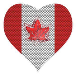Canadian Red Maple Leaf in Carbon Fiber looks Heart Sticker