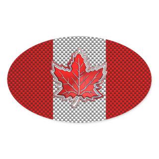 Canadian Red Maple Leaf in Carbon Fiber looks Oval Sticker