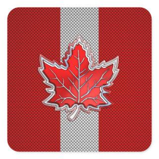 Canadian Red Maple Leaf on Carbon Fiber style Square Sticker
