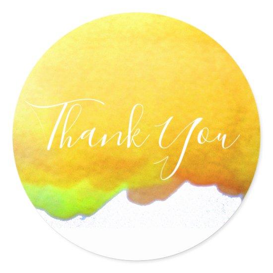Canary yellow Watercolor art Thank You Classic Round Sticker