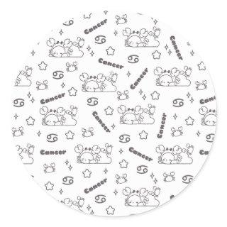 Cancer Zodiac Whispers - Monochrome Magic Pattern Classic Round Sticker