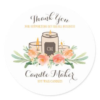Candle Soy Wax Homemade Craft Thank You Classic Round Sticker