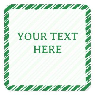 Candy Cane Border Christmas Decor Custom Text Square Sticker