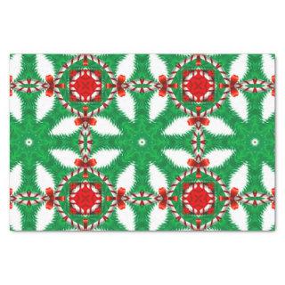 Candy Cane Pine Branches Red Bow Ties Xmas Pattern Tissue Paper