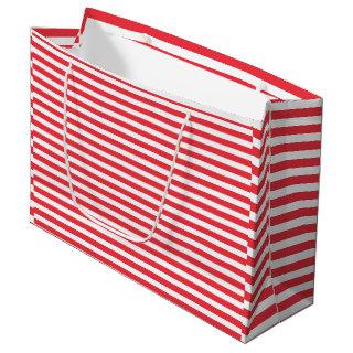 Candy Cane Red and White Simple Horizontal Striped Large Gift Bag